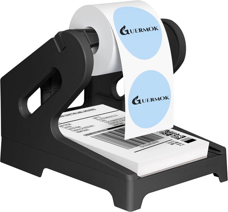 Guermok Thermal Shipping Label Holder for Rolls & Fan-Fold, Fragile Stickers for Shipping, Label Stand Desktop Printer Holder-Home Office Accessory-Sticker Dispenser for Holographic (Black) - Image 1